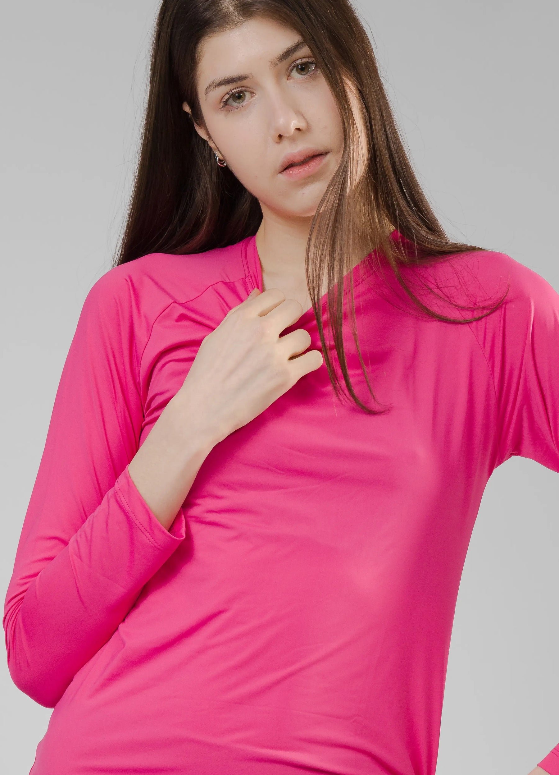 Camiseta Feminina UV+ Rosa Shock - Manga Longa