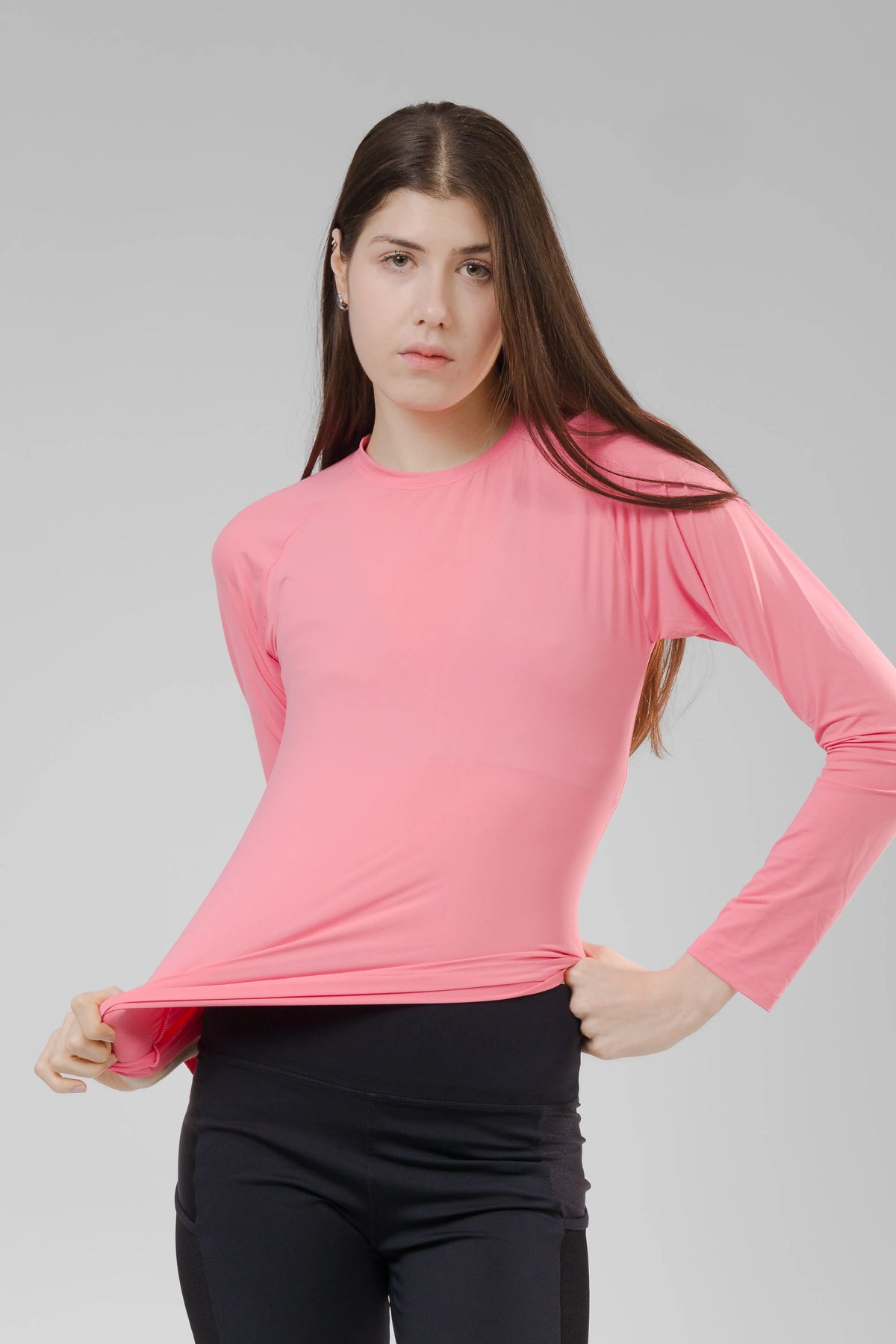 Camiseta Feminina  UV+ Rosa bebê - Manga Longa