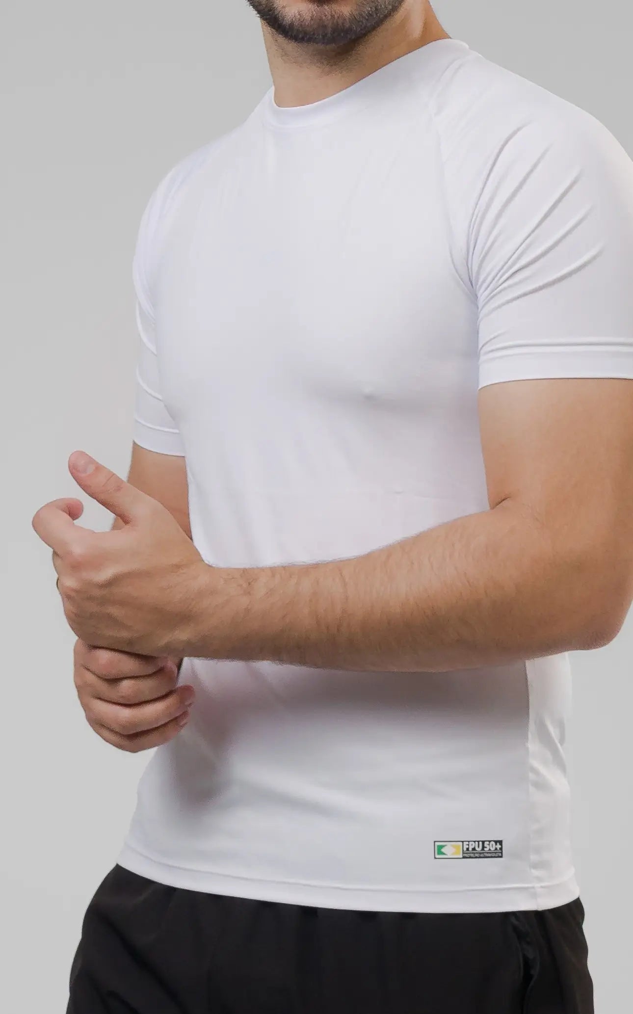 Camiseta Masculina UV+ Branca - Manga Curta