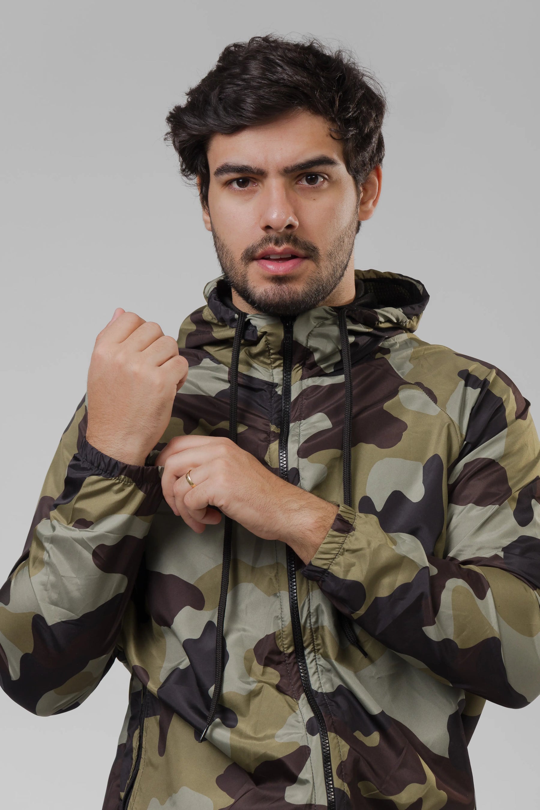 Jaqueta Corta Vento Masculina - Camuflada Verde