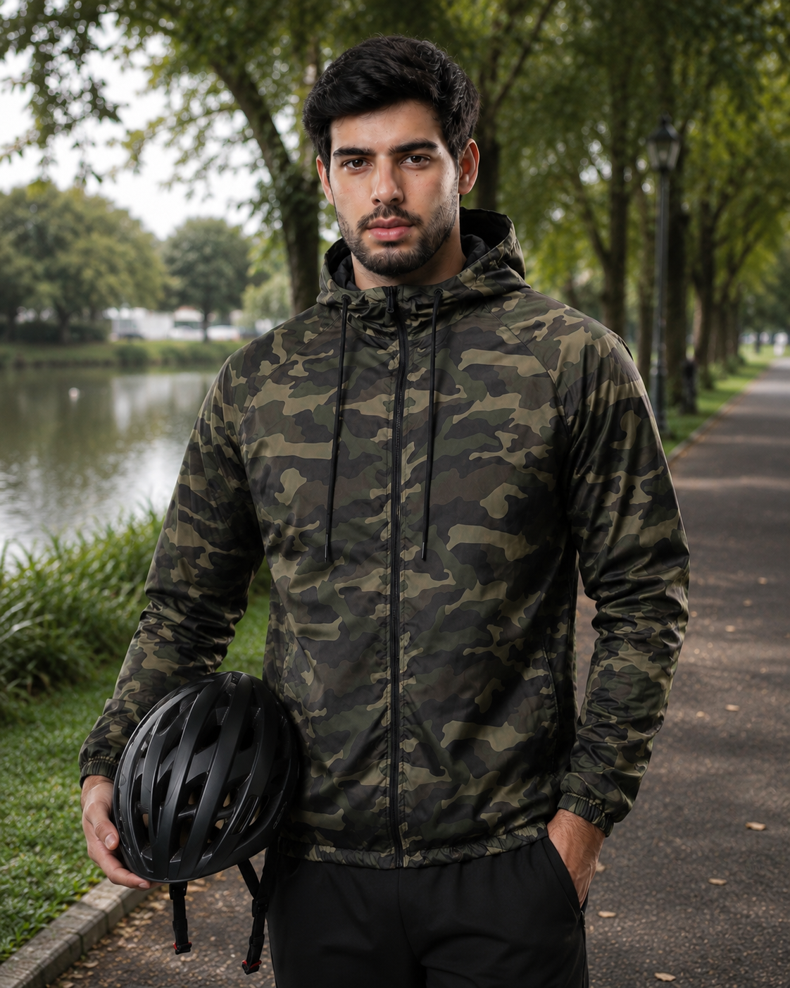 Jaqueta Corta Vento Masculina - Camuflada Verde