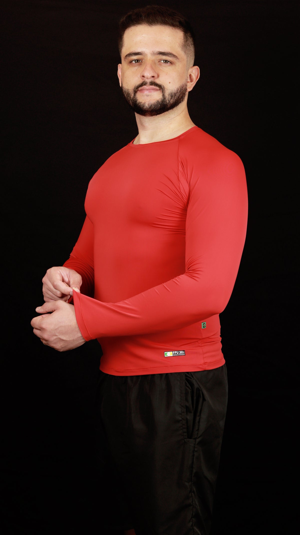 Camiseta Masculina  UV+ Vermelha - Manga Longa