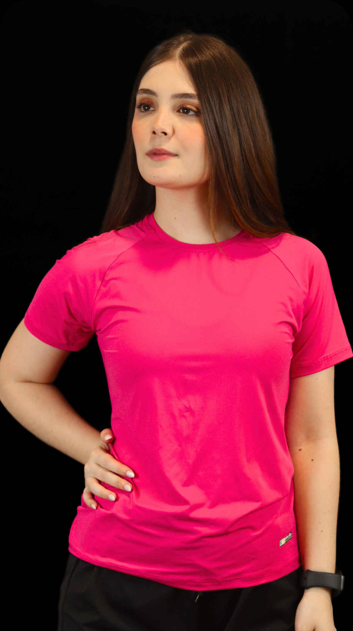 Camiseta Feminina  UV+ Rosa Shock- Manga Curta